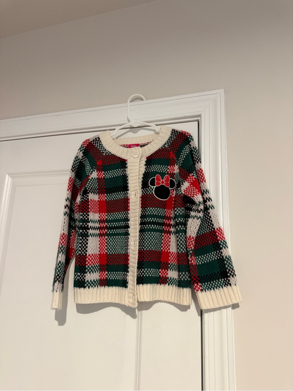 Disney Red Green Cream Plaid Minnie Mouse Cardigan 4T